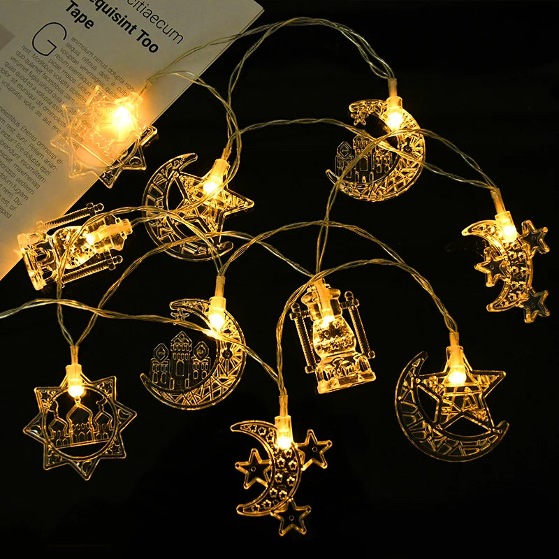 1.5M 10LED EID Mubarak LED String Lights Islam Muslim Festival Party Moon Star Castle Lantern Ramadan Home Decoration 2024 New