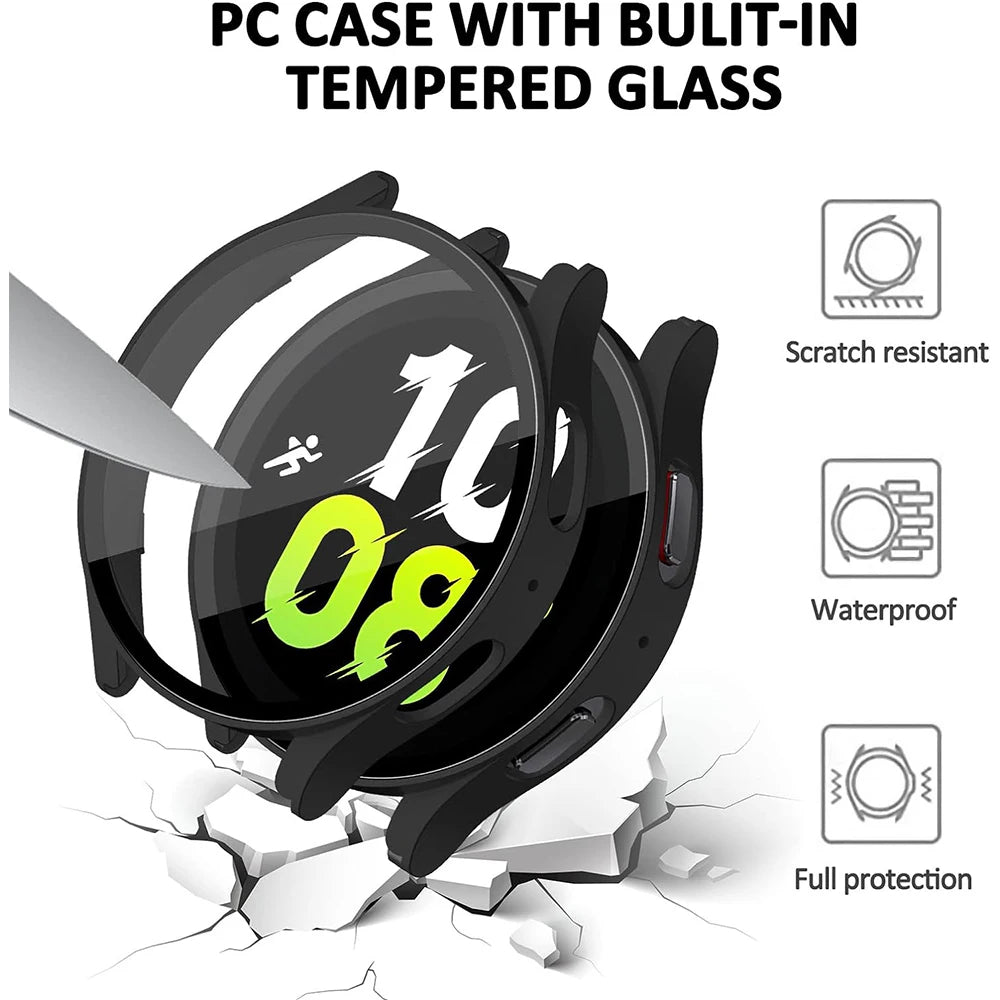 Tempered Glass+ PC Cover for Samsung Galaxy Watch4 5 6 44mm 40mm All Coverage Protective Bumper Case Galaxy Watch4 5 Accessories