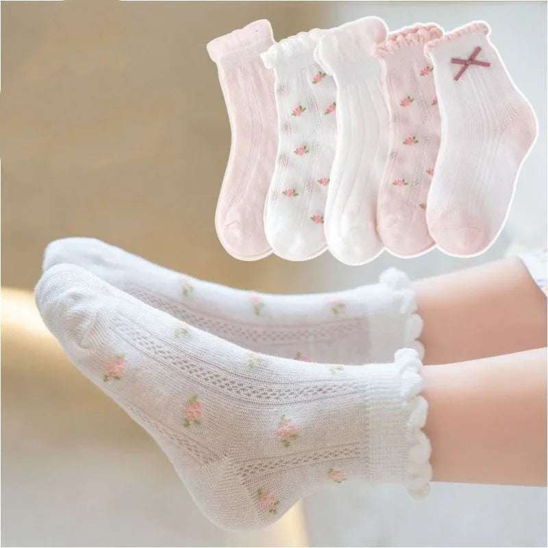 Kids Socks 5 Pairs/Lot Spring Summer Cotton Girls Socks Cute Flowers Pattern for Children Baby Little Girl Clothing Accessories