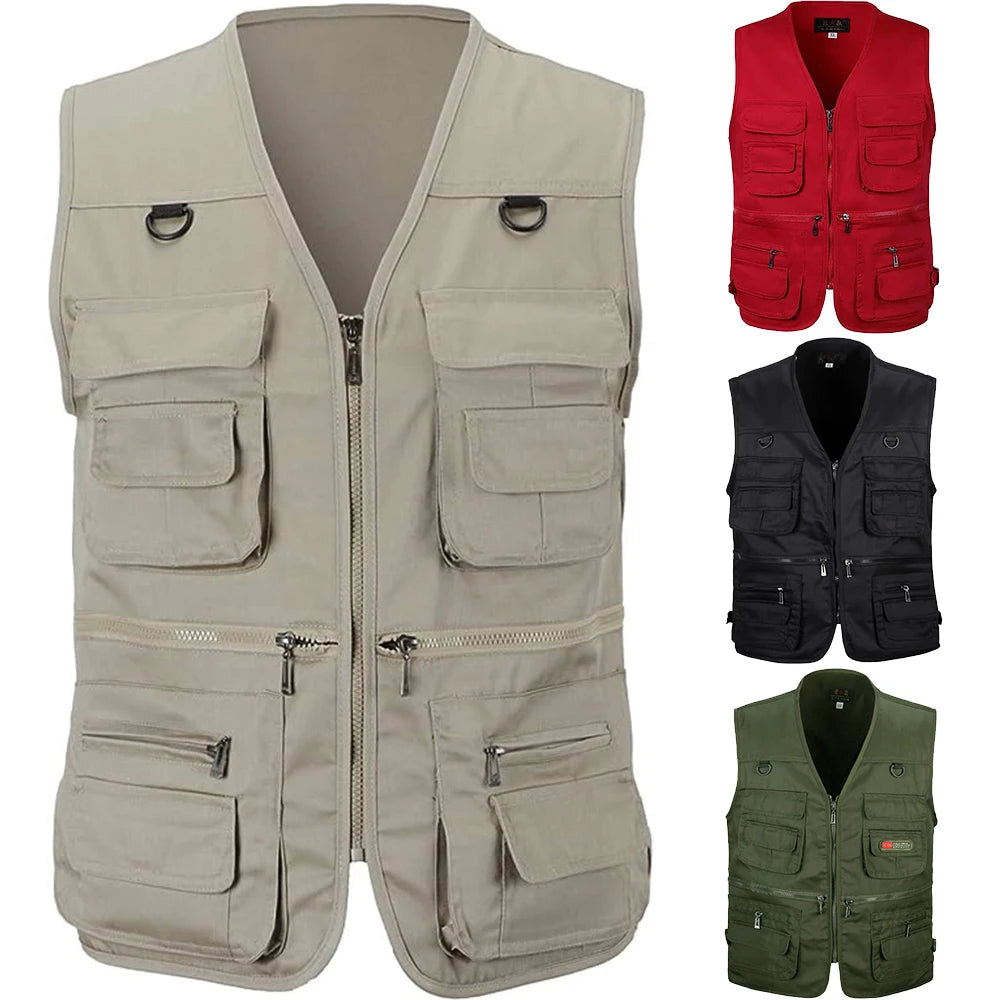 Summer Men Tactical Hiking Fishing Vest Multi-pocket Photographer Waistcoat Outdoor Leisure Male Thin Cargo Jacket Vests S-6XL