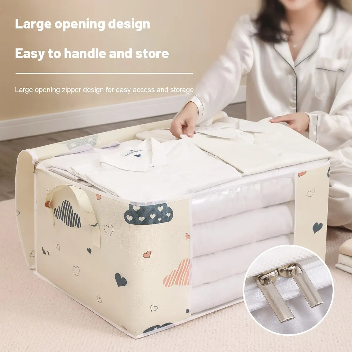 Large Capacity Clothes Storage Bag Organizer With Reinforced Handle Suitable For Blankets Bedding Foldable With Sturdy Zipper