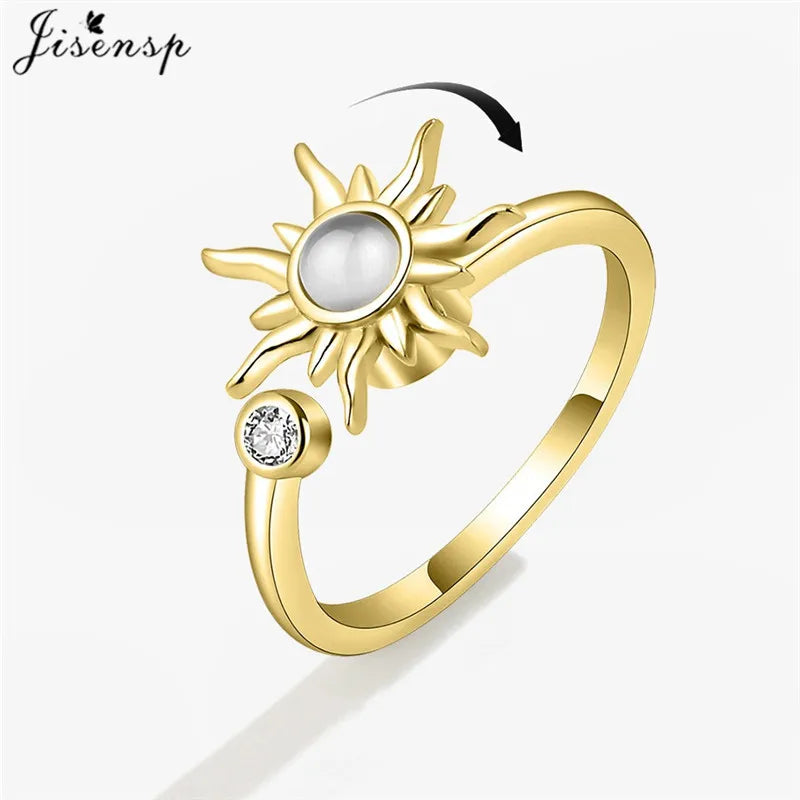 Luxury Fashion Fidget Spinner Ring Anxiety for Women Multiple Crystal Planet Butterfly Finger Rings Anti Stress Wedding Jewerly