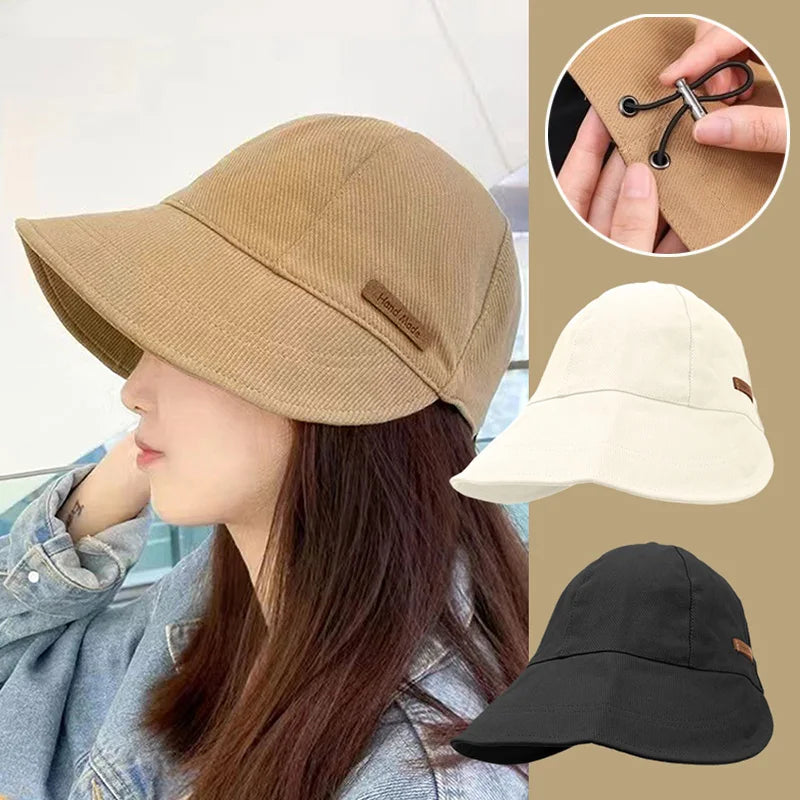 Women's Foldable Sunhat Summer Outdoor Beach Fisherman Hat Sunscreen UV Protection Cap Adjustable Cotton Wide Brim Bucket Caps