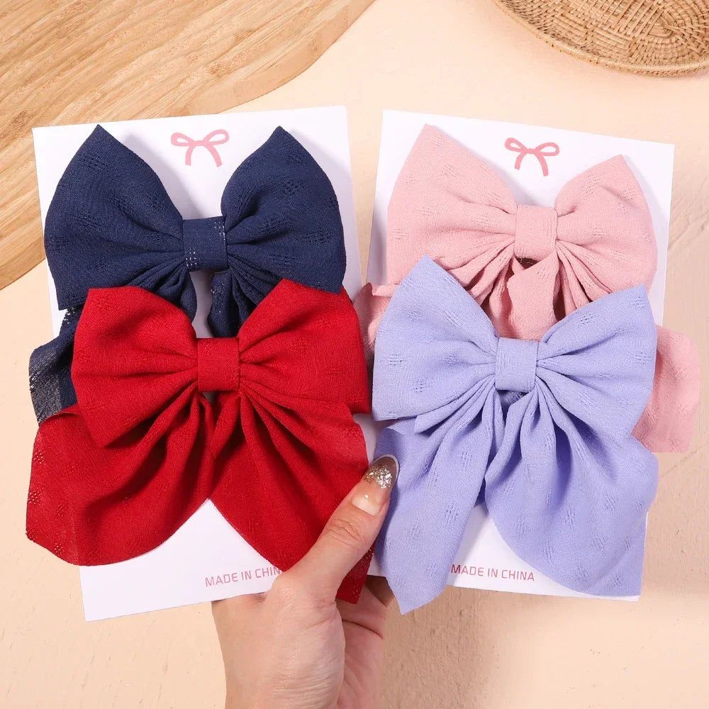 2Pcs/set Women Girls Sweet Solid Bowknot Hair Clips Print Bows Hairpins Ribbon Barrettes Duckbill Clip Headwear Hair Accessories