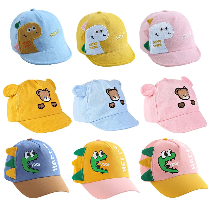 Cute Dinosaur Baby Bucket Hat Summer Newborn Baseball Cap Outdoor Beach Kids Baby Boy Girl Cartoon Bear Sun Hats Bonnets