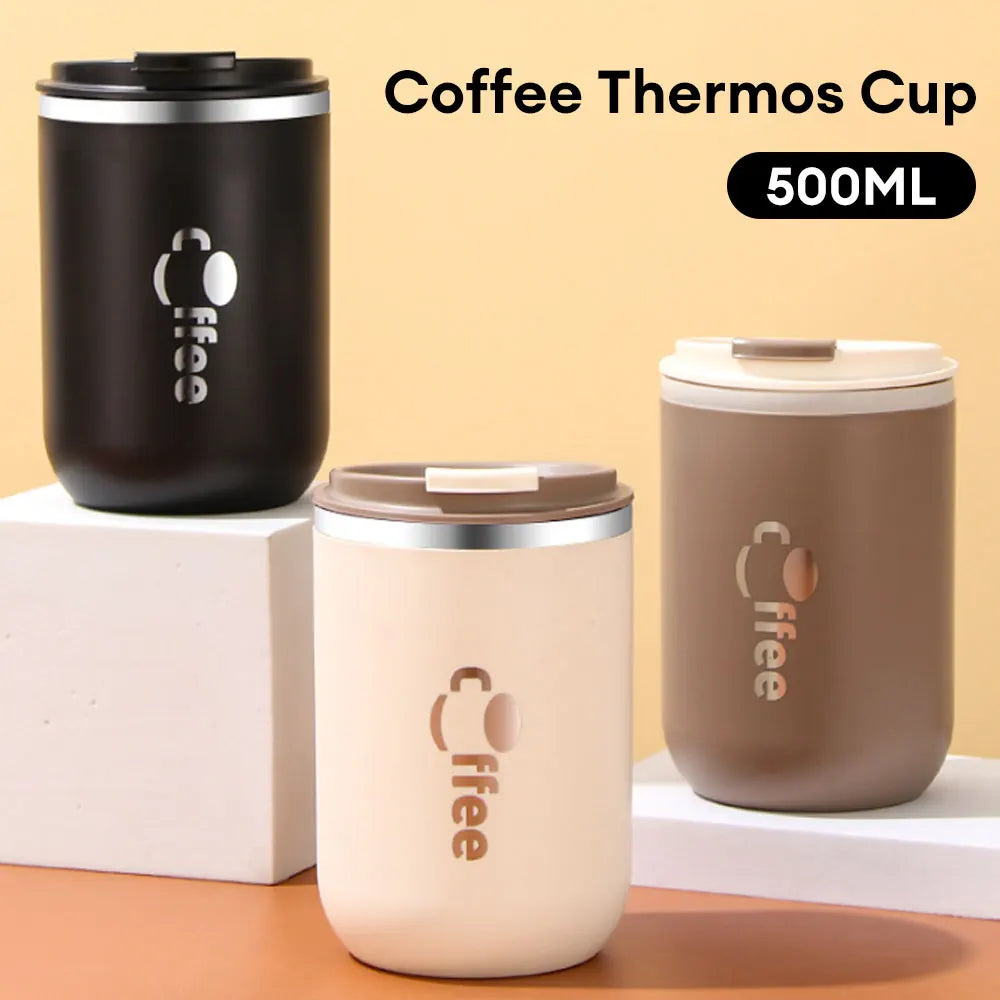 Juno Coffee 500ml Stainless Steel Insulated Thermos Cup with Straw - Leakproof, Double-Wall Vacuum Travel Mug