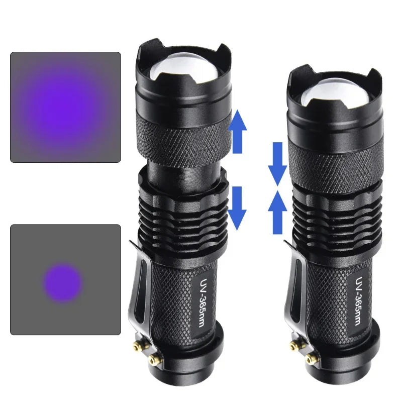 UV Flashlight LED Ultraviolet Torch Zoomable Mini Ultra Violet Lights 395/365nm Inspection Lamp Pet Urine Stain Detector Tools