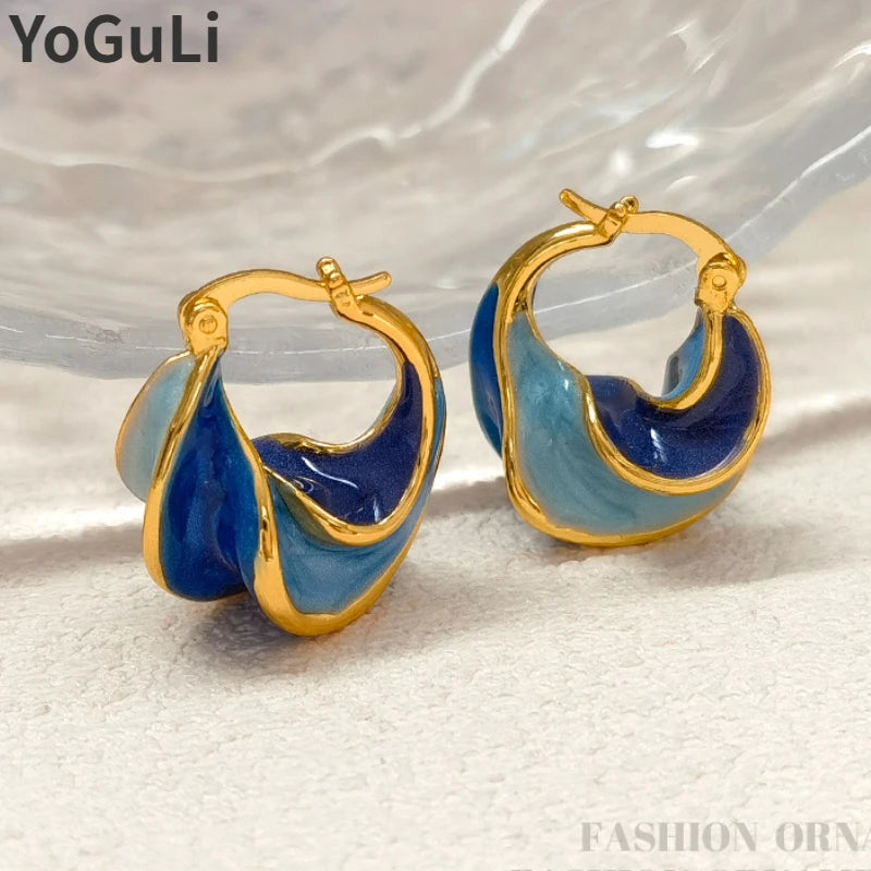 Modern Jewelry Pretty Design High Quality Brass Metal Geometric Blue Earrings For Girl Women Gift 2023 Trend New Accessories