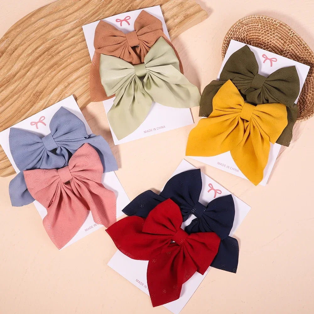 2Pcs/set Women Girls Sweet Solid Bowknot Hair Clips Print Bows Hairpins Ribbon Barrettes Duckbill Clip Headwear Hair Accessories