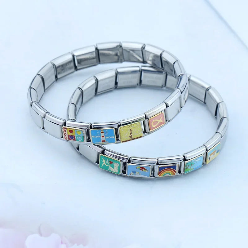 Hapiship Popular Bracelet Charms Lighthouse  Beach Rainbow Vacation Daisy Fit 9mm Bracelet Stainless Steel Diy Making DJTop11