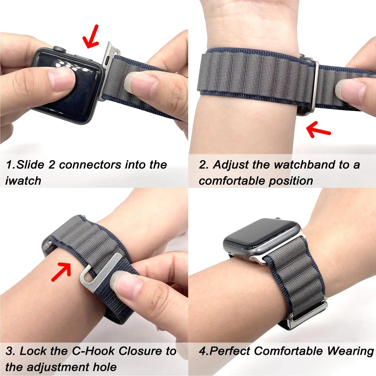 Alpine Loop Strap for Apple Watch Ultra Band 49mm 45mm 44mm 42mm 41mm 40mm Metal C-Hook Bracelets iwatch SE series 9 8 7 6 5 4 3