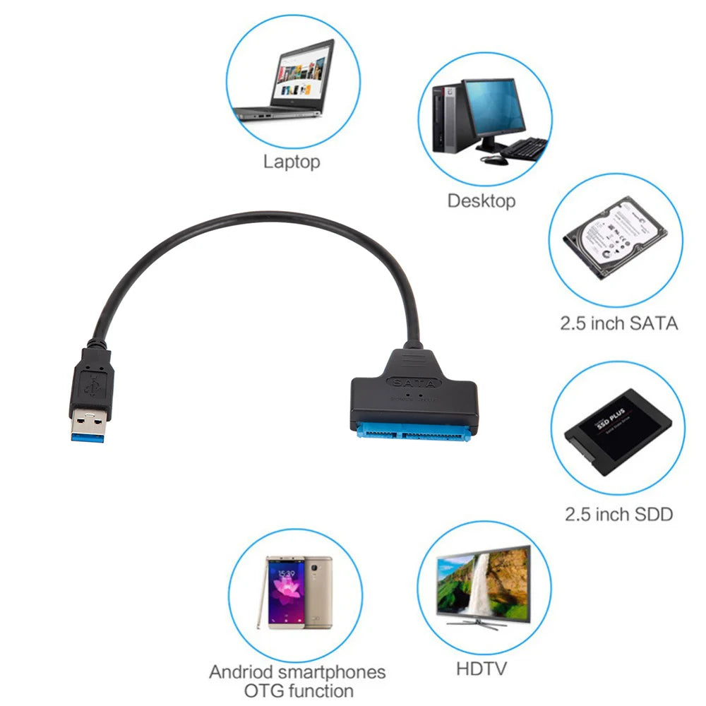 USB 3.0 2.0 SATA Up To 6 Gbps 3 Cable Sata To USB 3.0 Adapter Support 2.5 Inch External HDD SSD Hard Drive 22 Pin Sata III Cable