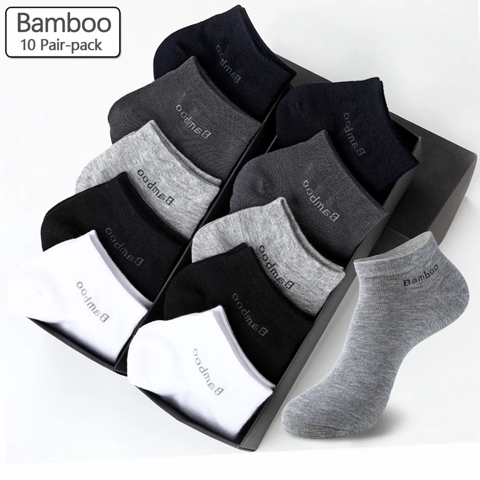 10 Pairs / Pack Men's Bamboo Fiber Socks Short High Quality New Casual Breatheable Anti-Bacterial Man Ankle Socks Men