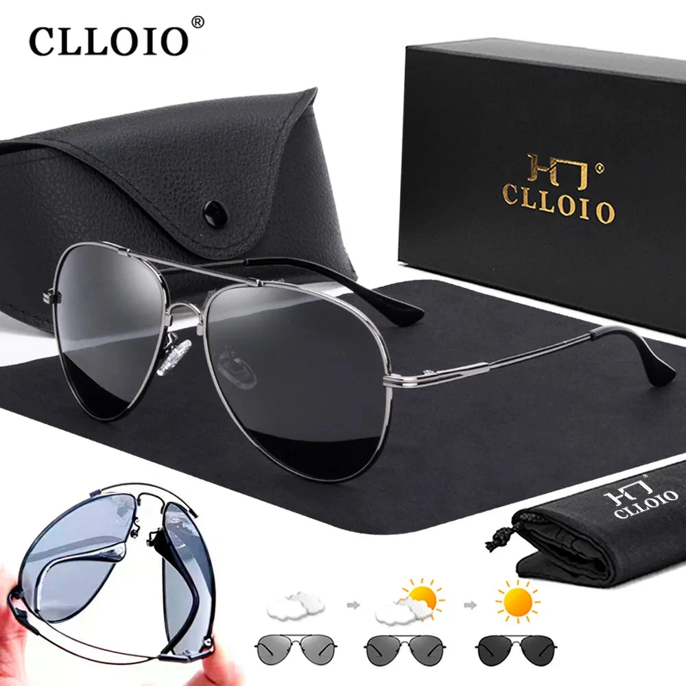 CLLOIO Titanium Alloy Polarized Sunglasses Men Women Fashion Photochromic Sun Glasses Chameleon Anti-glare Driving Oculos de sol