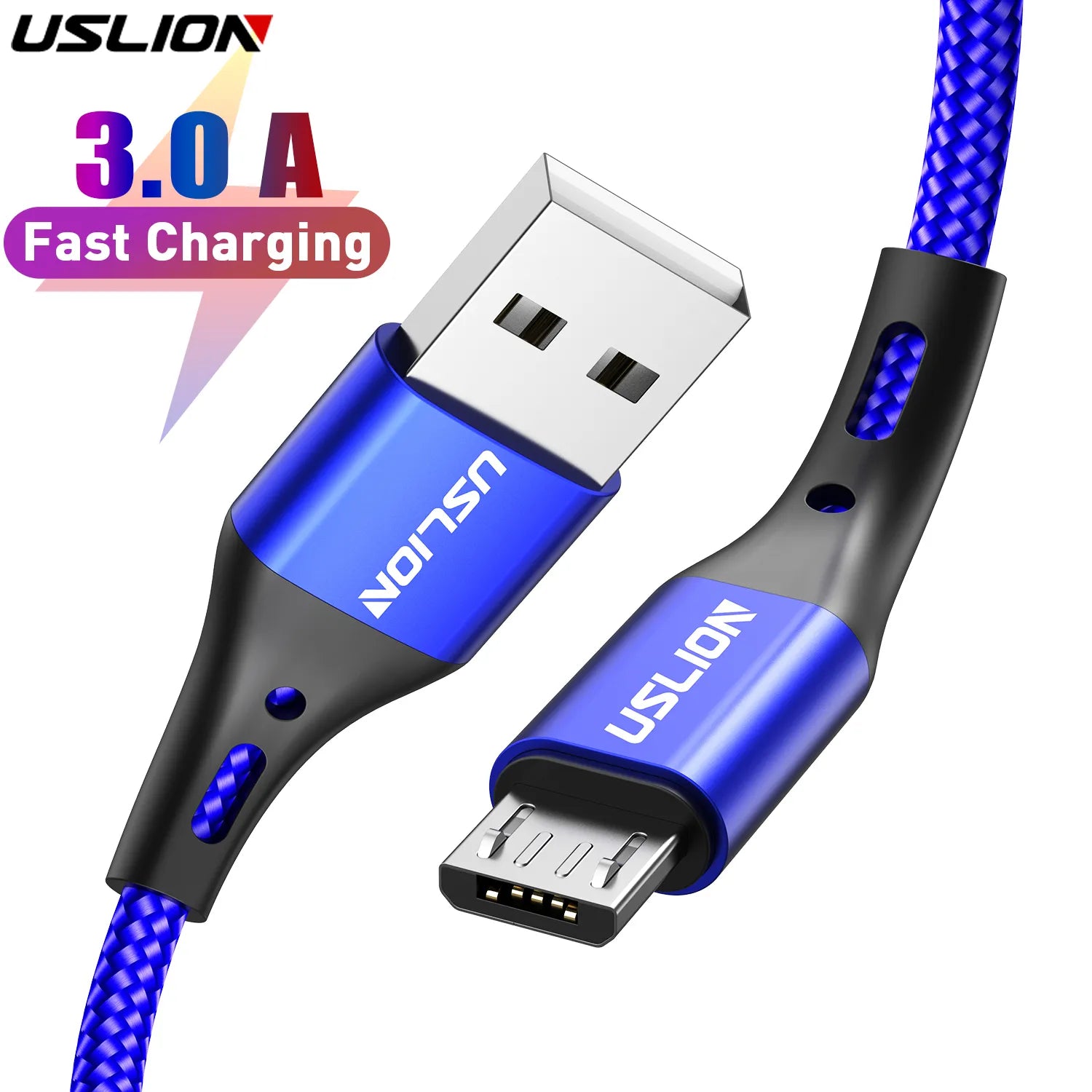 USLION 3A Micro USB Cable Fast Charging for Samsung Xiaomi Huawei Realme OPPO Android Mobile Phone USB Data Wire Cord 0.5/1/2/3M