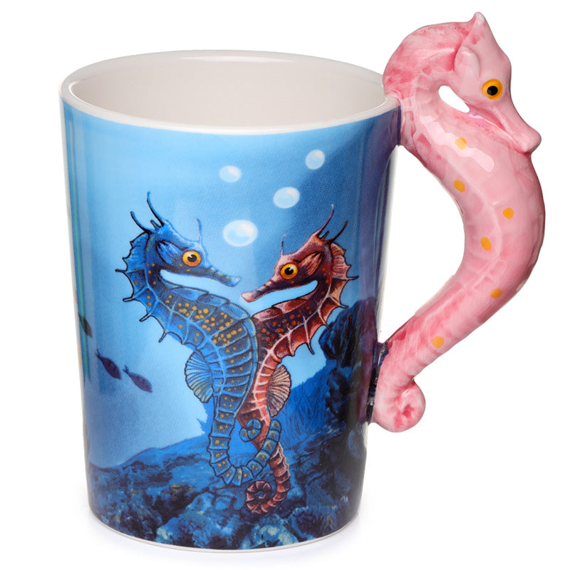 Novelty Sealife Design Seahorse Shaped Handle Ceramic Mug SMUG07-0