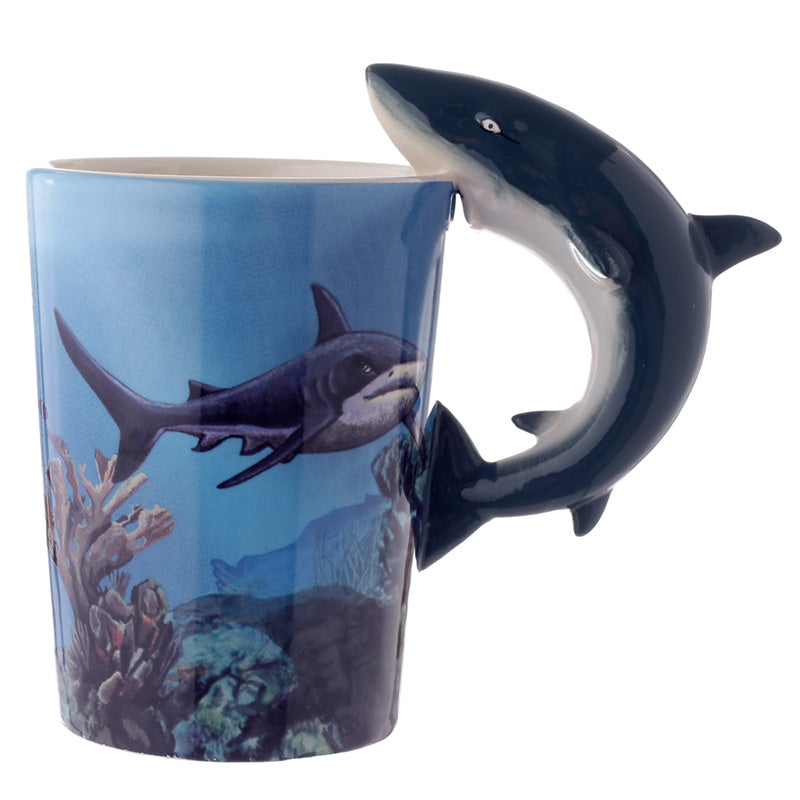 Novelty Sealife Design Shark Shaped Handle Ceramic Mug SMUG08-0