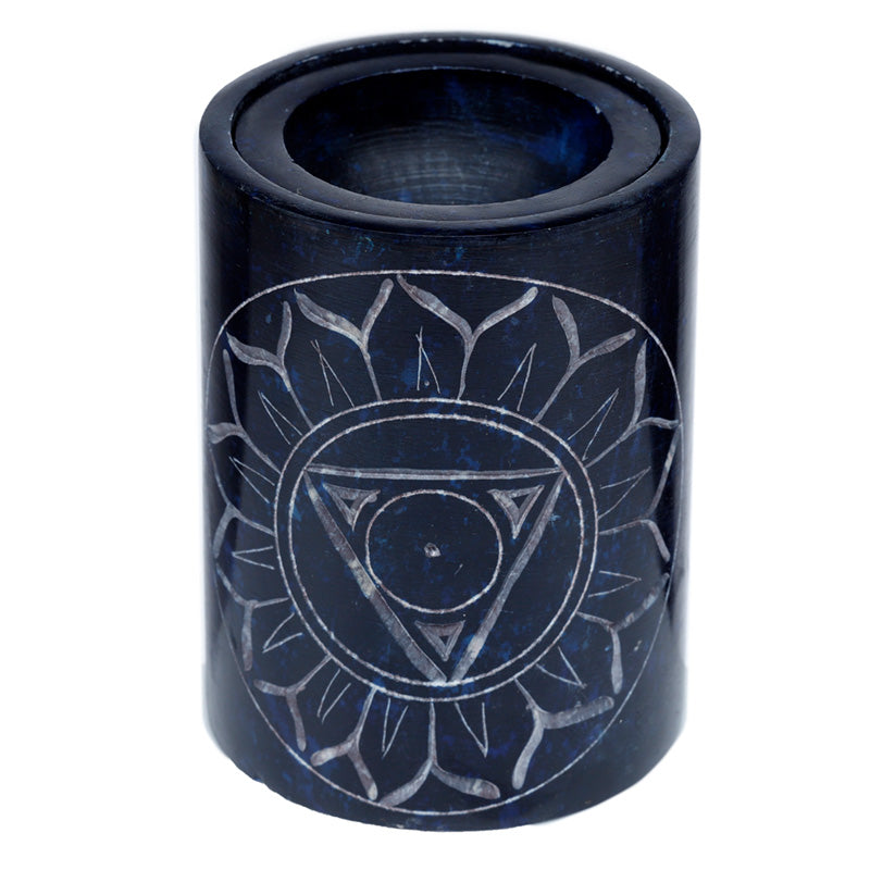 Dark Blue Soapstone Carved Chakra Oil Burner SOB24-0