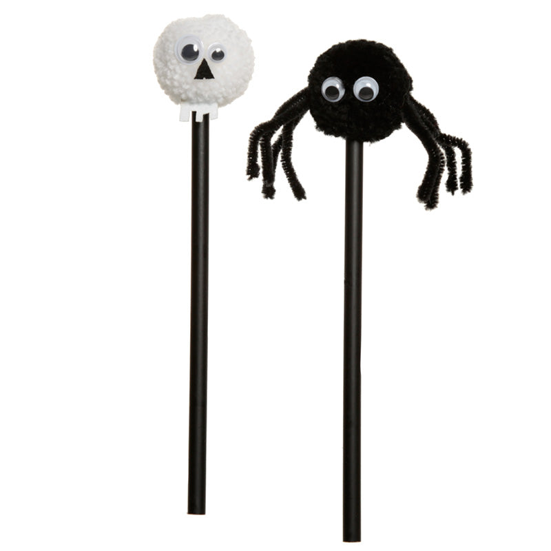 Fun Skull and Spider Pom Pom Pencil with Topper STA241-0