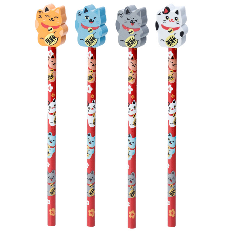 Fun Lucky Cat Maneki Neko Pencil and Eraser Set STA248-0