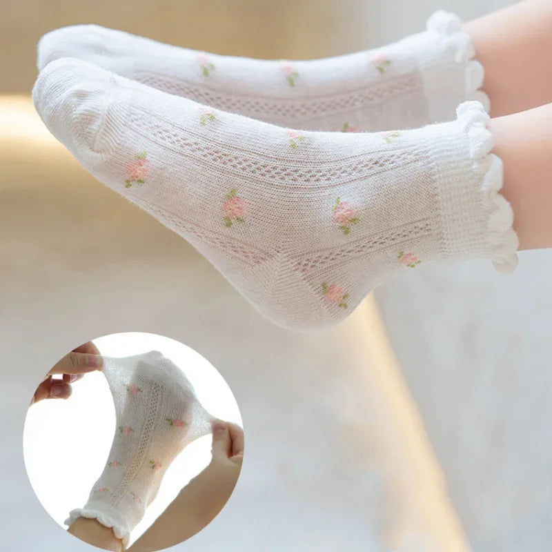 Kids Socks 5 Pairs/Lot Spring Summer Cotton Girls Socks Cute Flowers Pattern for Children Baby Little Girl Clothing Accessories