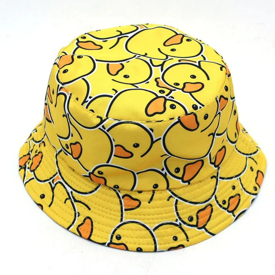 Summer Sun Hat Reversible Yellow Duck Bucket Hat for Men Women Cotton Bob Panama Girls Beach Travel Outdoor Fisherman Hat