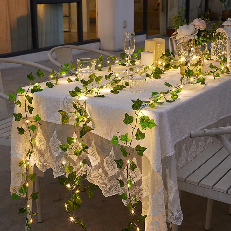 Flower Green Leaf String Lights Artificial Vine Fairy Lights Battery Powered Christmas Tree Garland Light for Weeding Home Decor