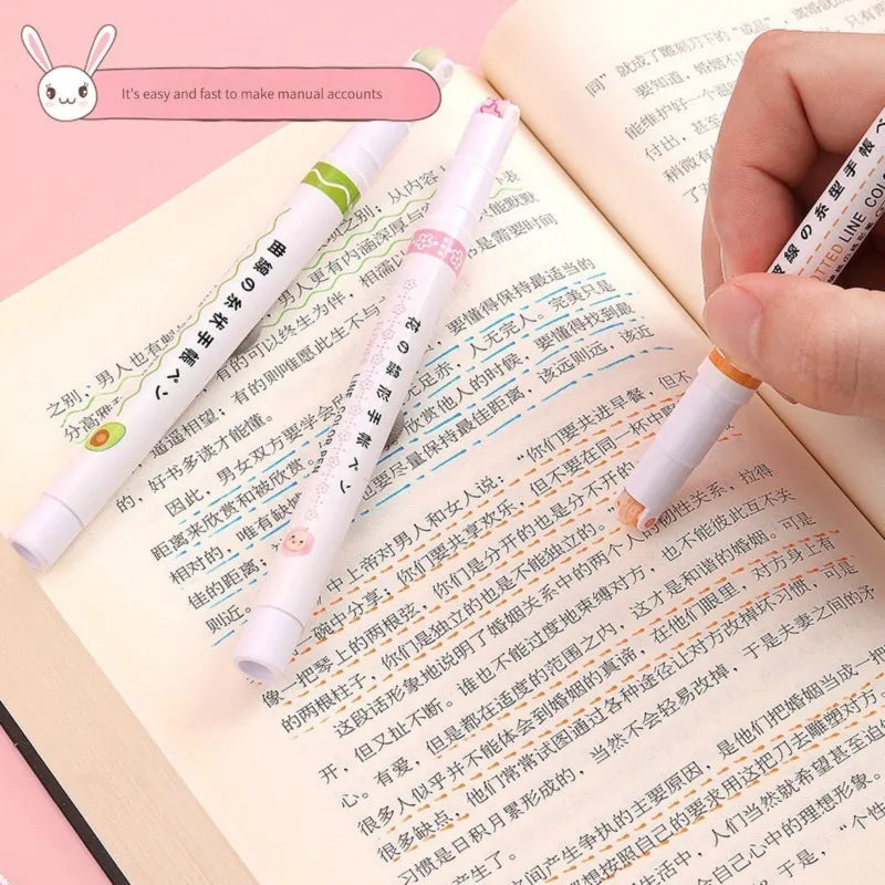 6Pcs/set Kawaii Flowers Line Shaped Highlighter Pens Roller Tip Curve Liner Marker for Writing Journaling Drawing Stationery