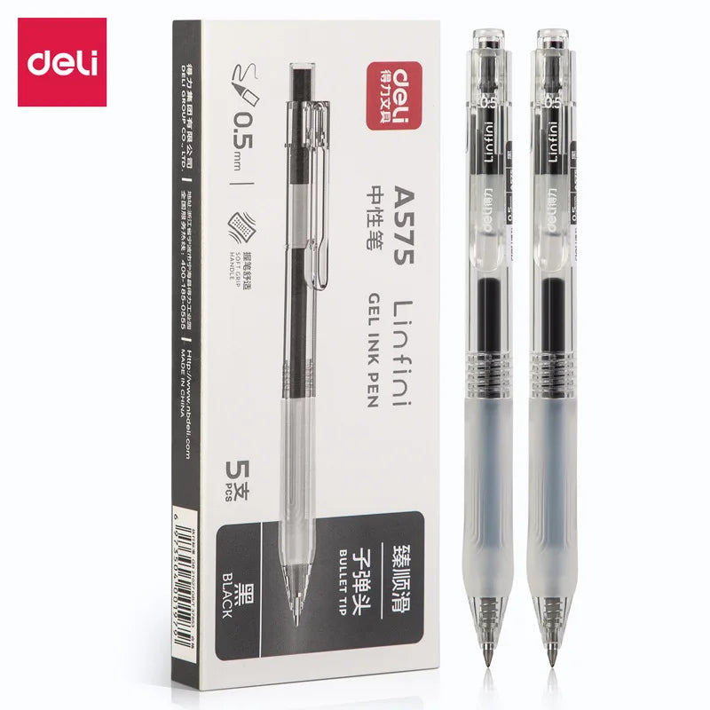 Deli 1 PC Gel Pen 0.5mm Press Black Ink Soft Grip Office School Stationery A575