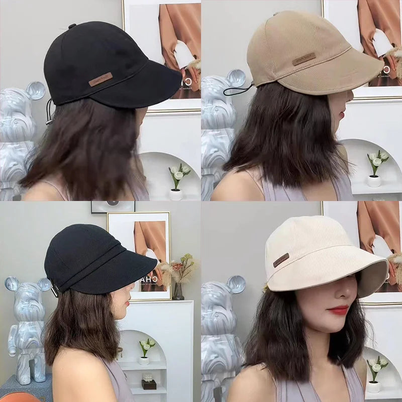 Women's Foldable Sunhat Summer Outdoor Beach Fisherman Hat Sunscreen UV Protection Cap Adjustable Cotton Wide Brim Bucket Caps