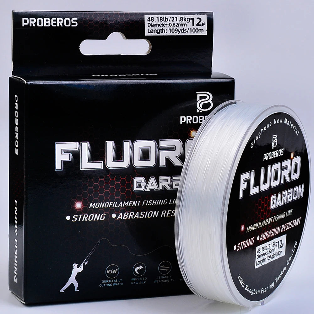 PROBEROS 100M Fluorocarbon Coating Fishing Line 2.2LB-58.12LB Carbon Fiber Monofilament Leader Line Carp Fishing Sinking Line