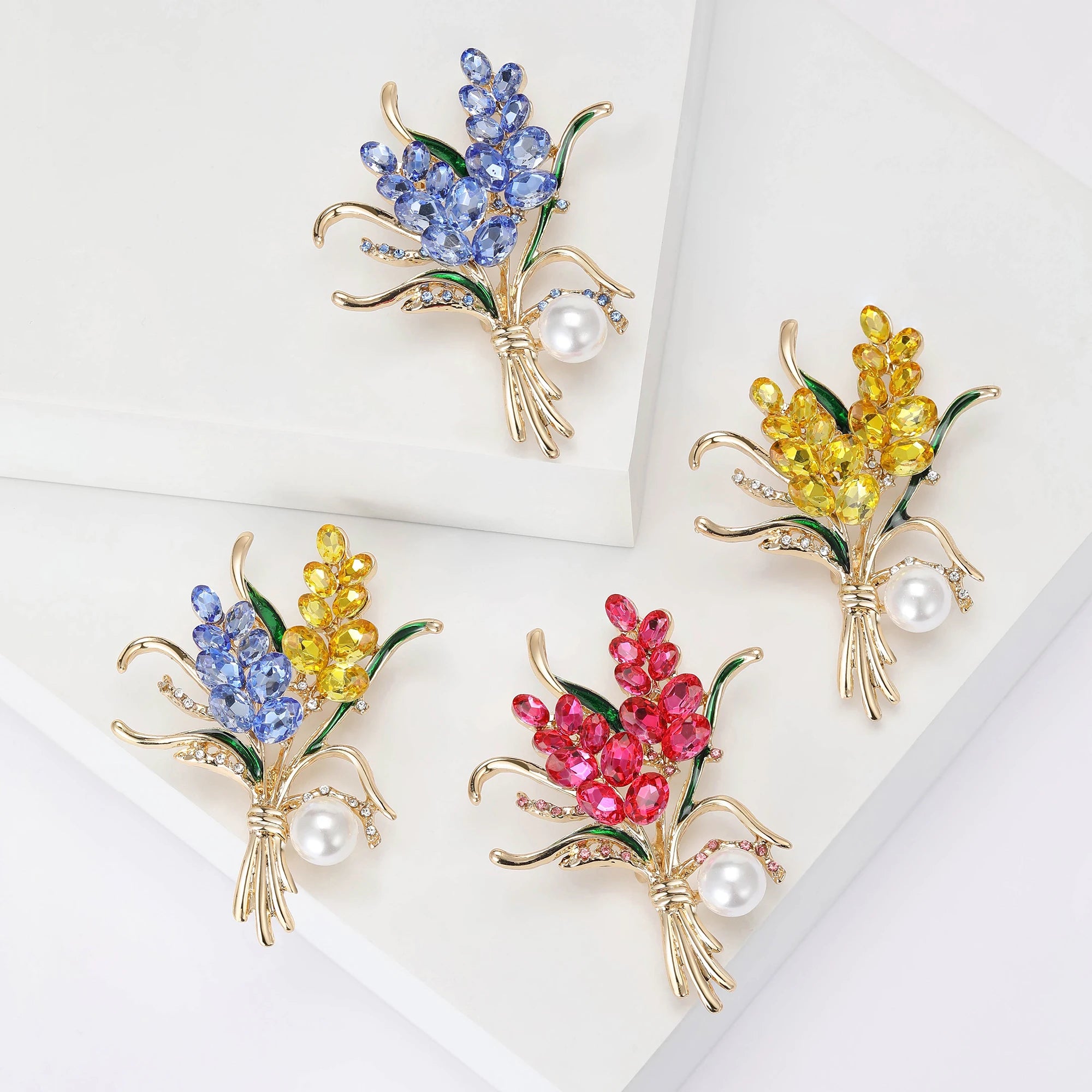 Beaut&Berry Ear of Wheat Brooches for Women Rhinestone Blue and Yellow Plant Pins 5-Color Unisex Casual Accessories Gifts