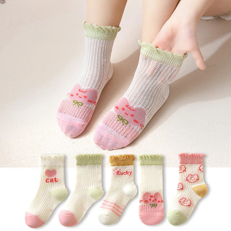 5 Pairs/Lot Children Socks Boy Girl Baby Fashion Cotton Solid Wild Soft Cozy Breathable For 1-12Y Summer Kids Casual Mesh Socks