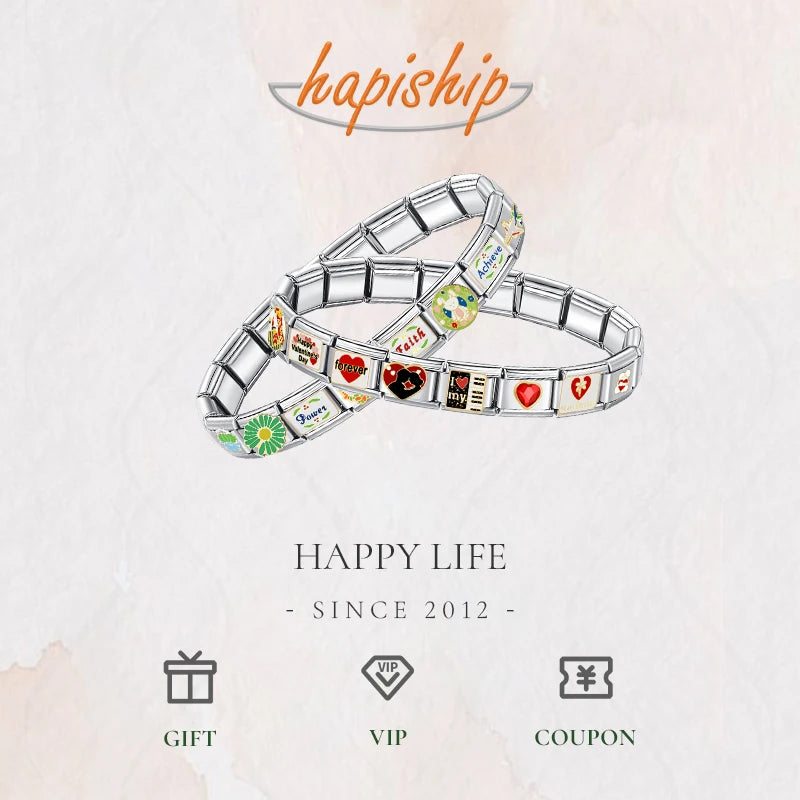 Hapiship Popular Bracelet Charms Lighthouse  Beach Rainbow Vacation Daisy Fit 9mm Bracelet Stainless Steel Diy Making DJTop11