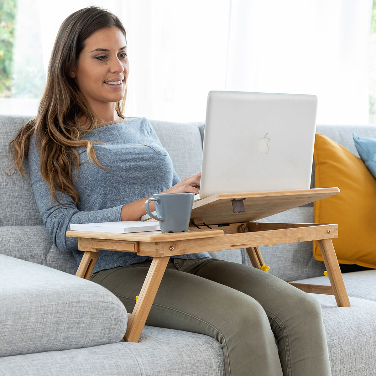 Bamboo Folding Side Table Lapwood InnovaGoods-0