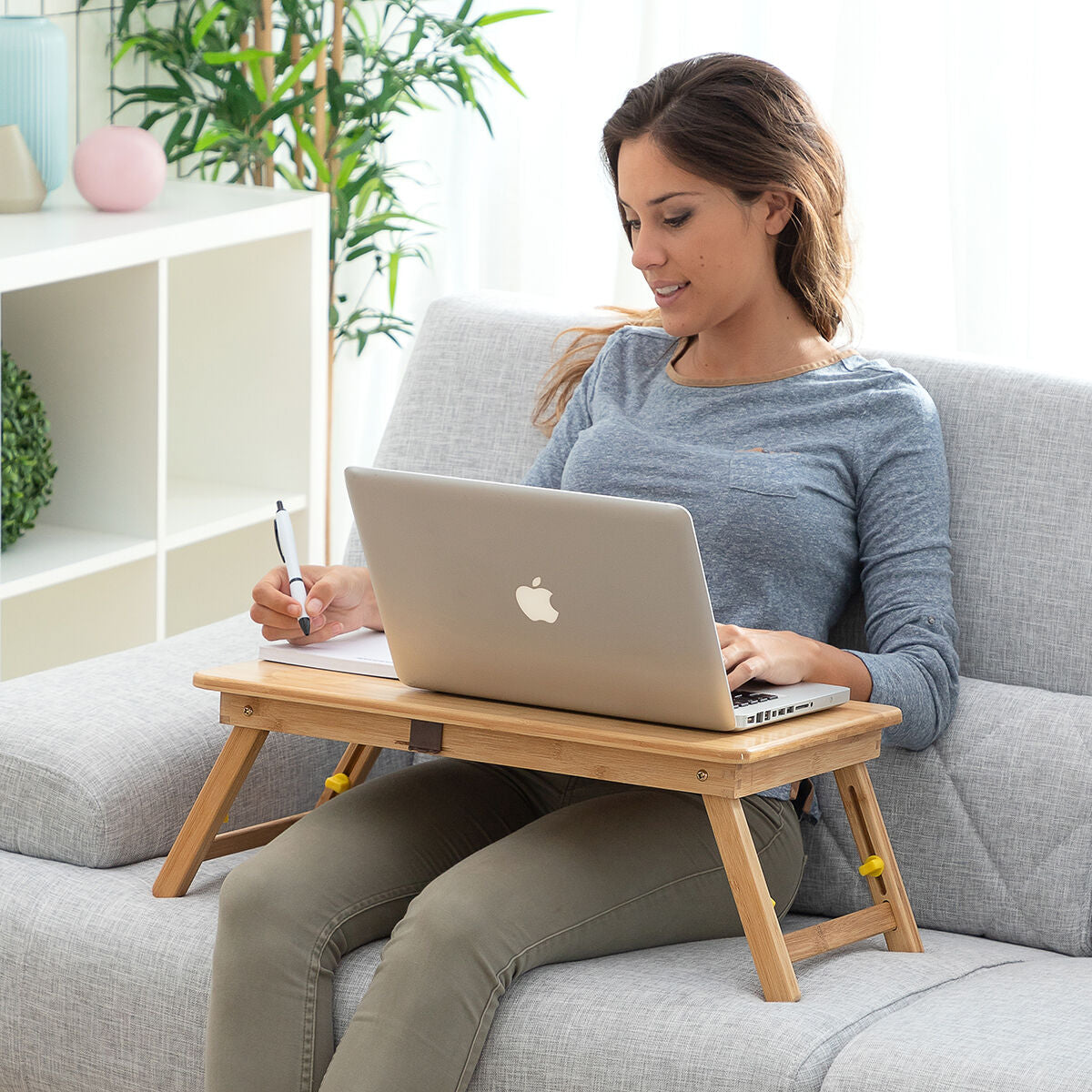 Bamboo Folding Side Table Lapwood InnovaGoods-11