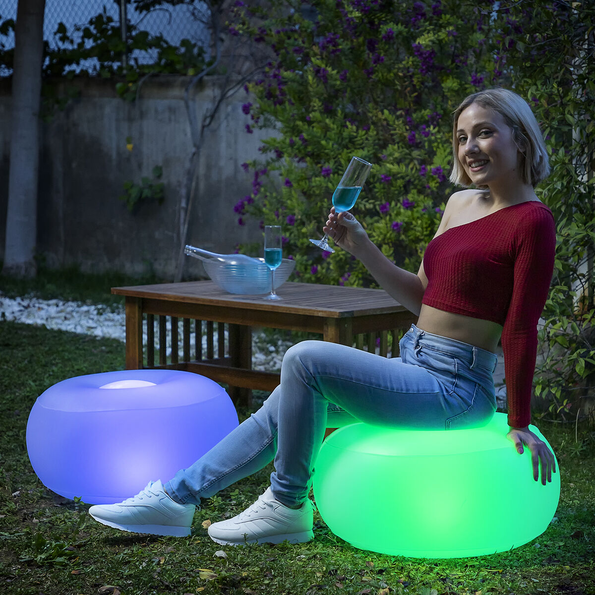 Inflatable Seat with Multicolour LED and Remote Control Pulight InnovaGoods-12