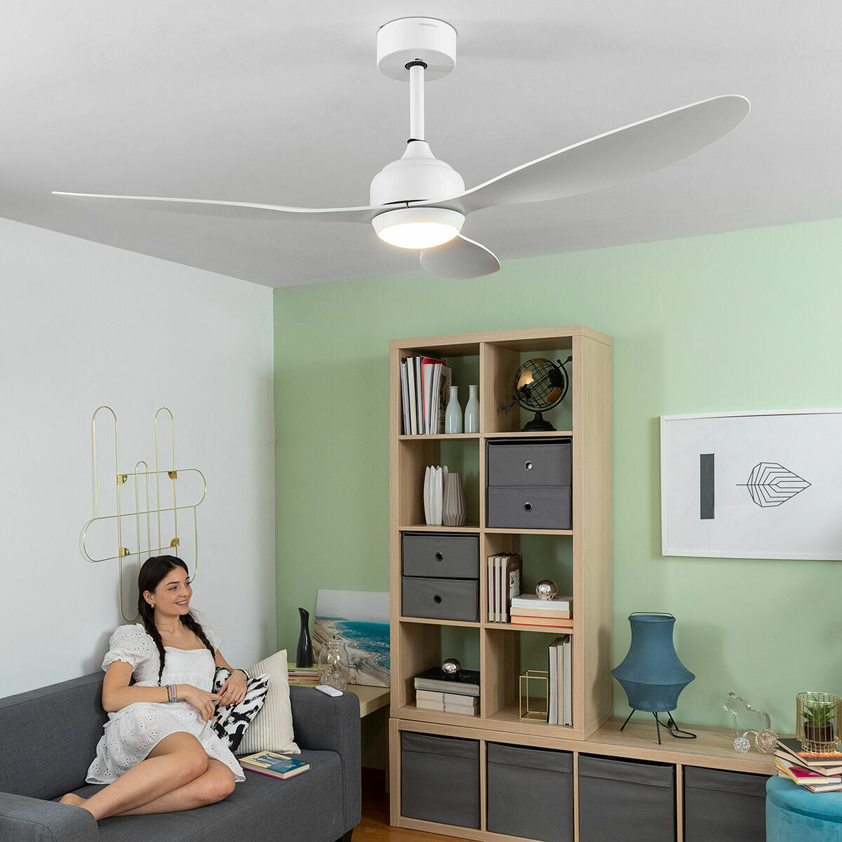 LED Ceiling Fan with 3 ABS Blades Flaled InnovaGoods White 36 W 52" Ø132 cm-8