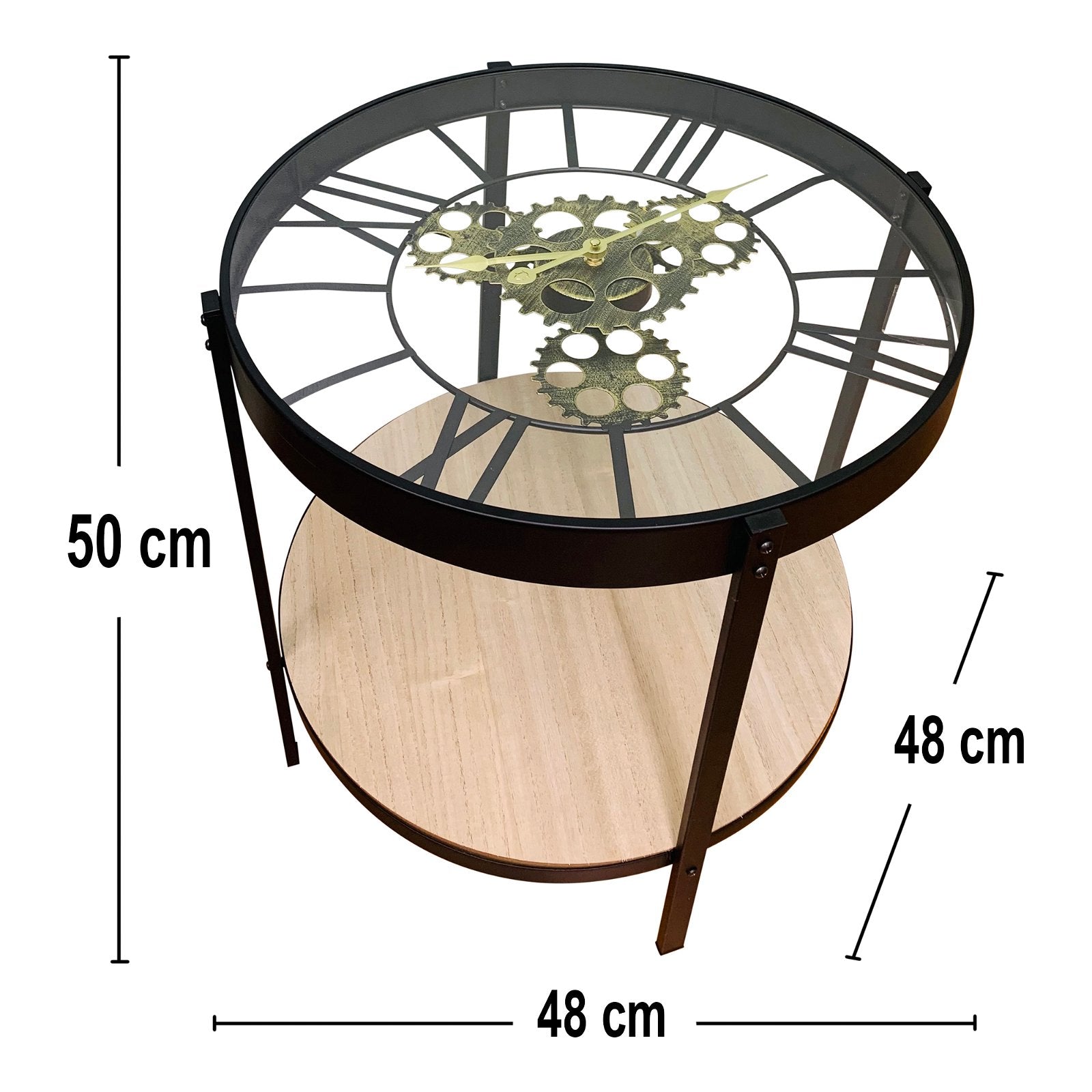 Black Metal Glass Topped Clock Table-1