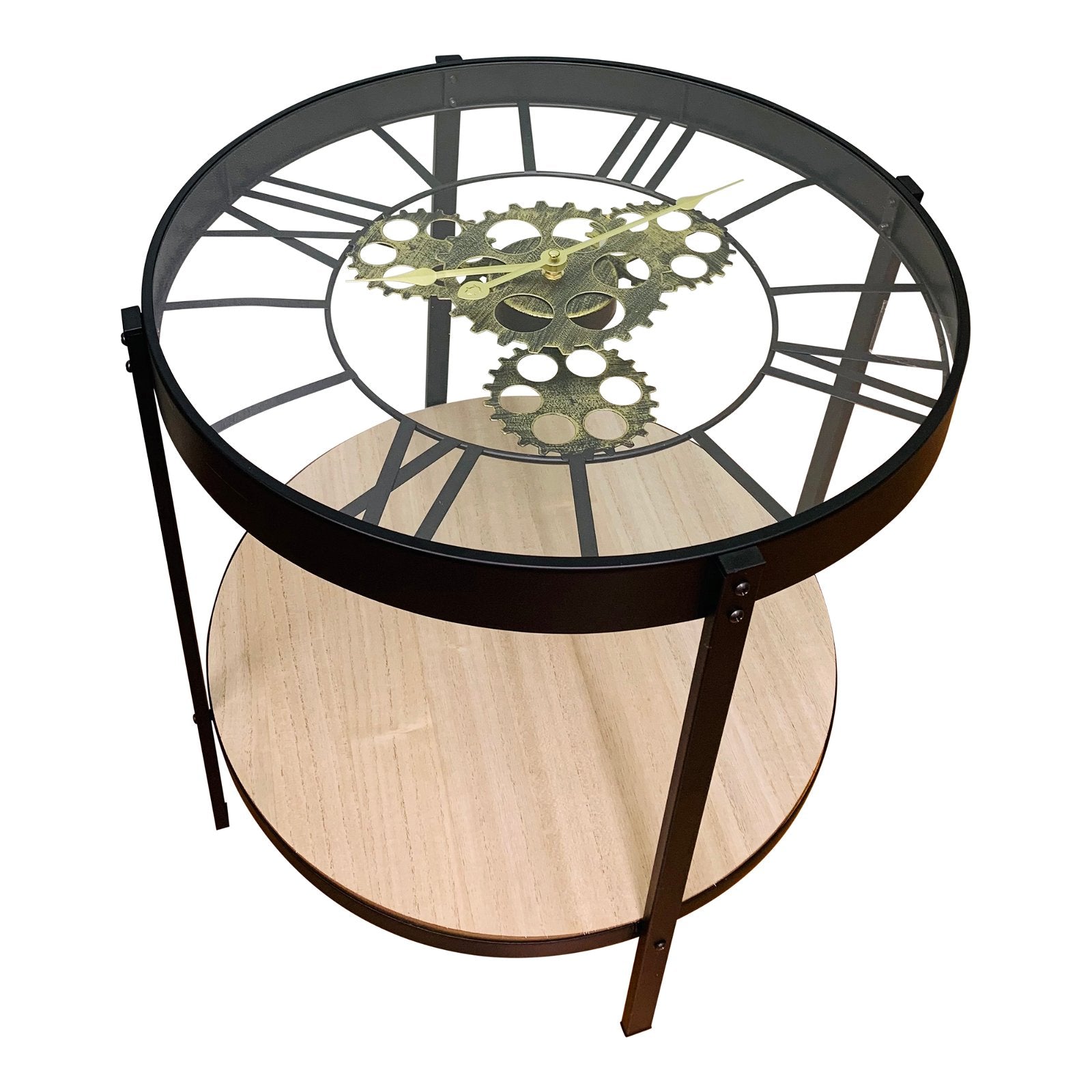 Black Metal Glass Topped Clock Table-0