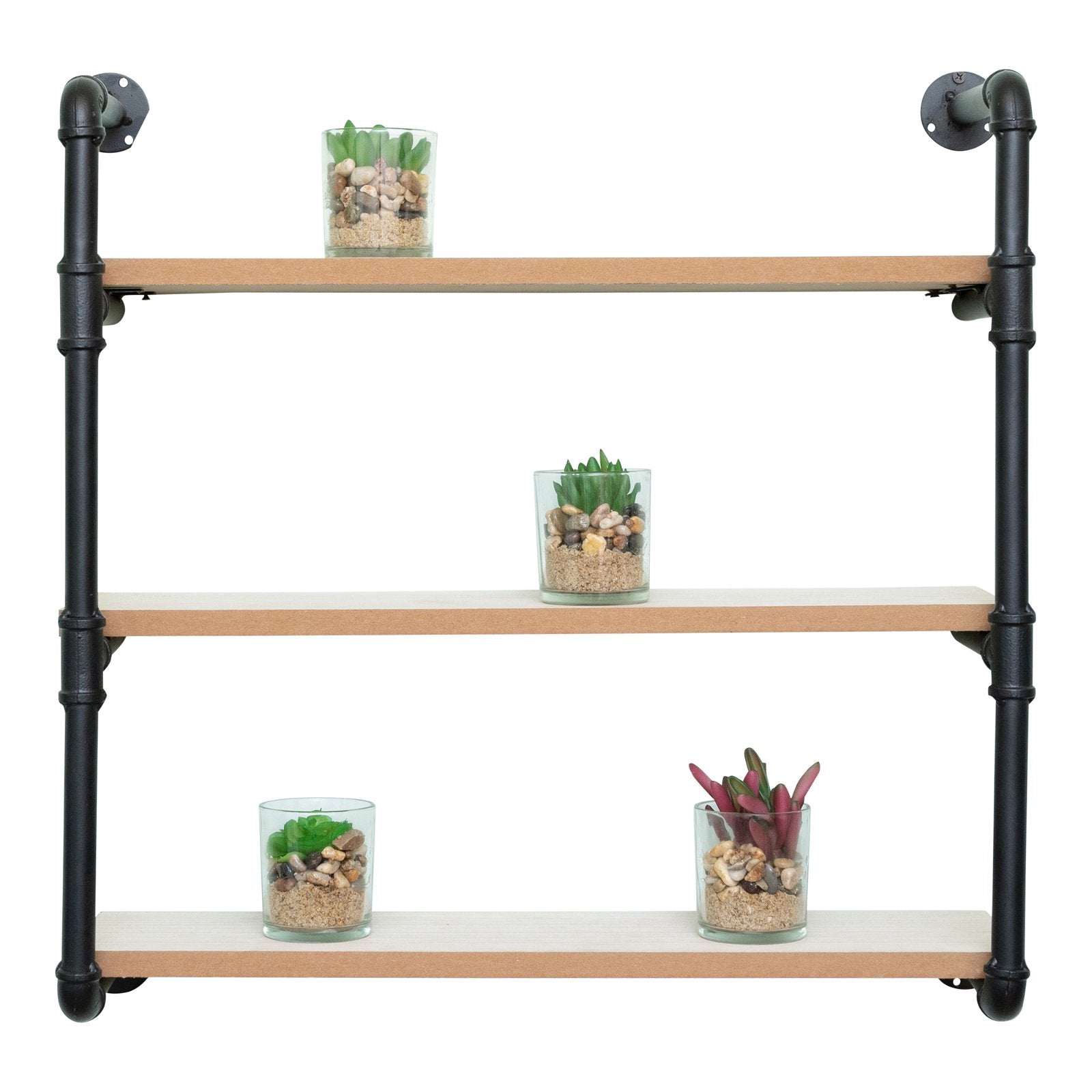 Black Pipe & Wooden Shelves 58cm-2