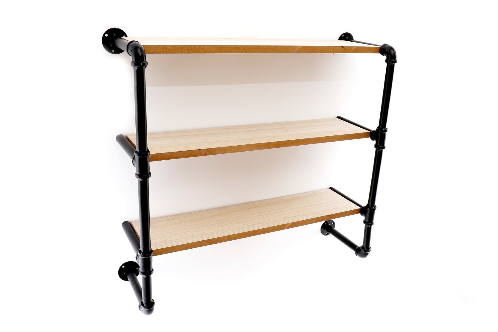 Black Pipe & Wooden Shelves 58cm-0