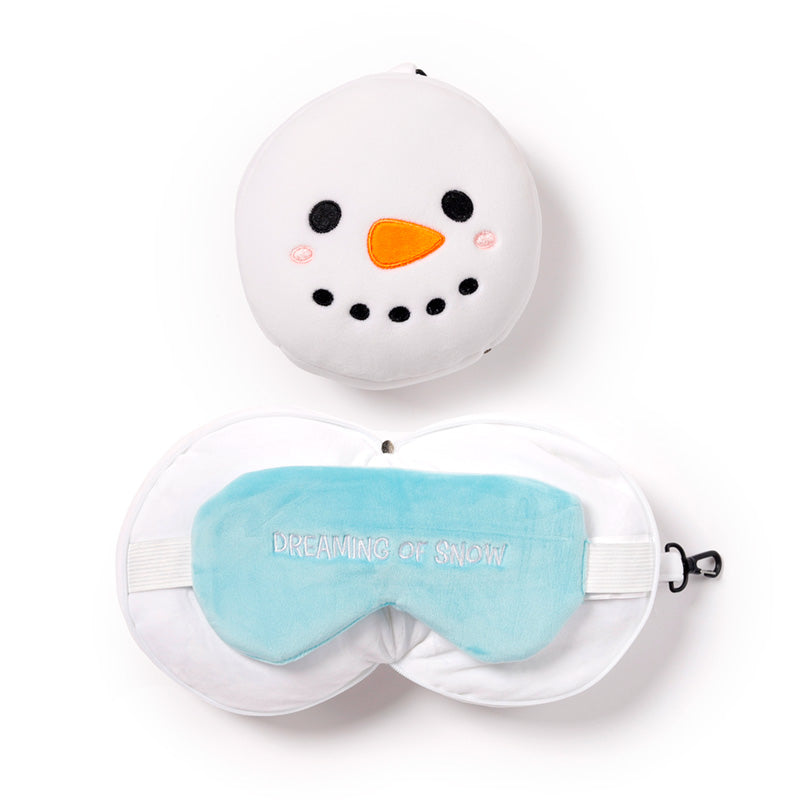 Christmas Snowman Relaxeazzz Plush Round Travel Pillow & Eye Mask Set XCUSH205-0