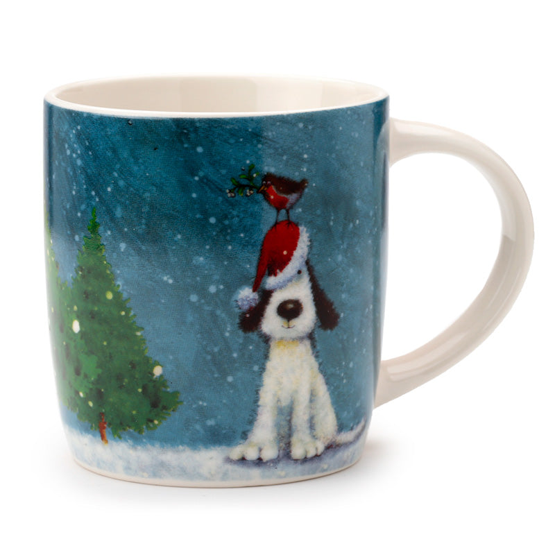 Christmas Porcelain Mug - Jan Pashley Christmas Dog & Robin XMUG68-0