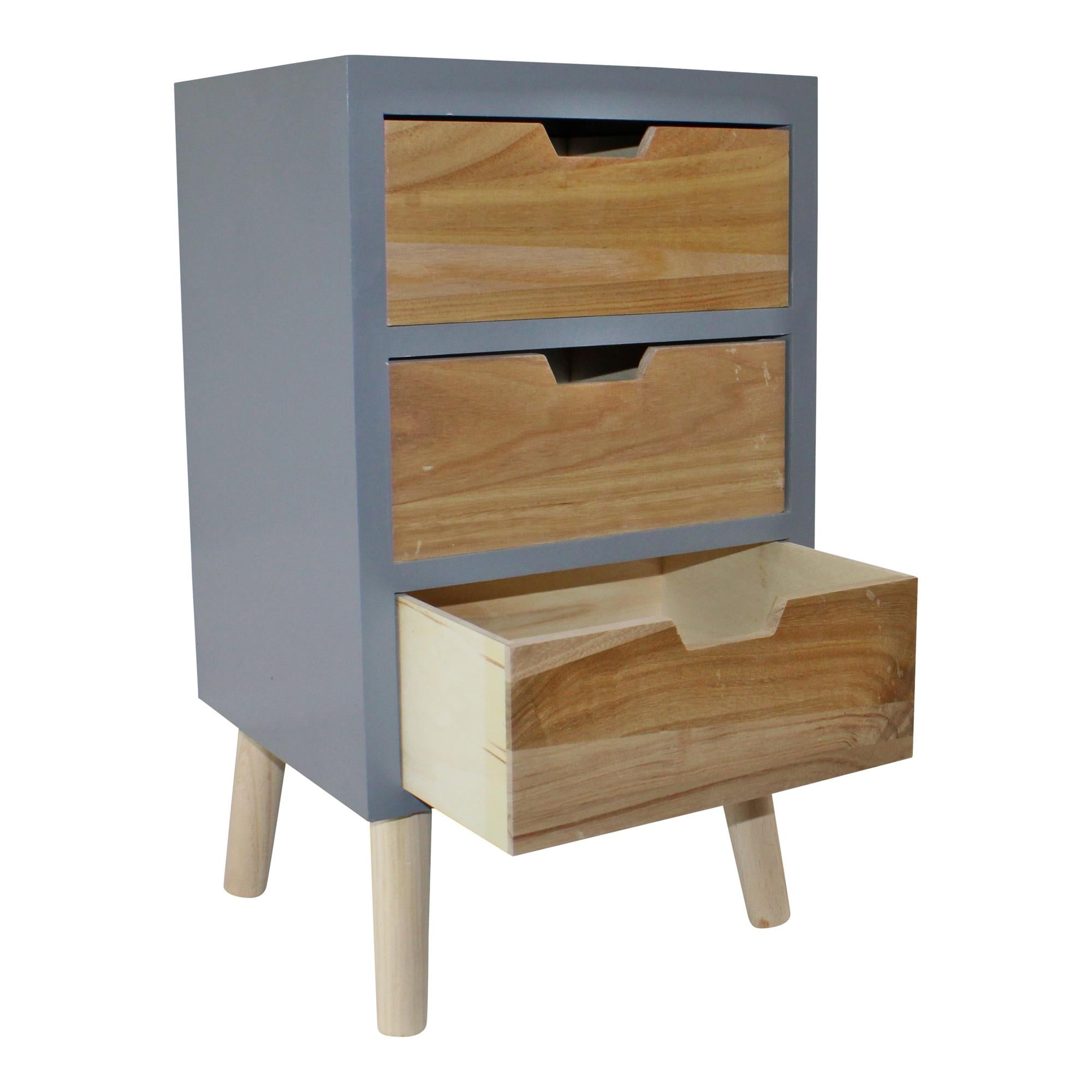 3 Drawer Chest In Grey Finish With Natural Drawers With Removable Legs-2