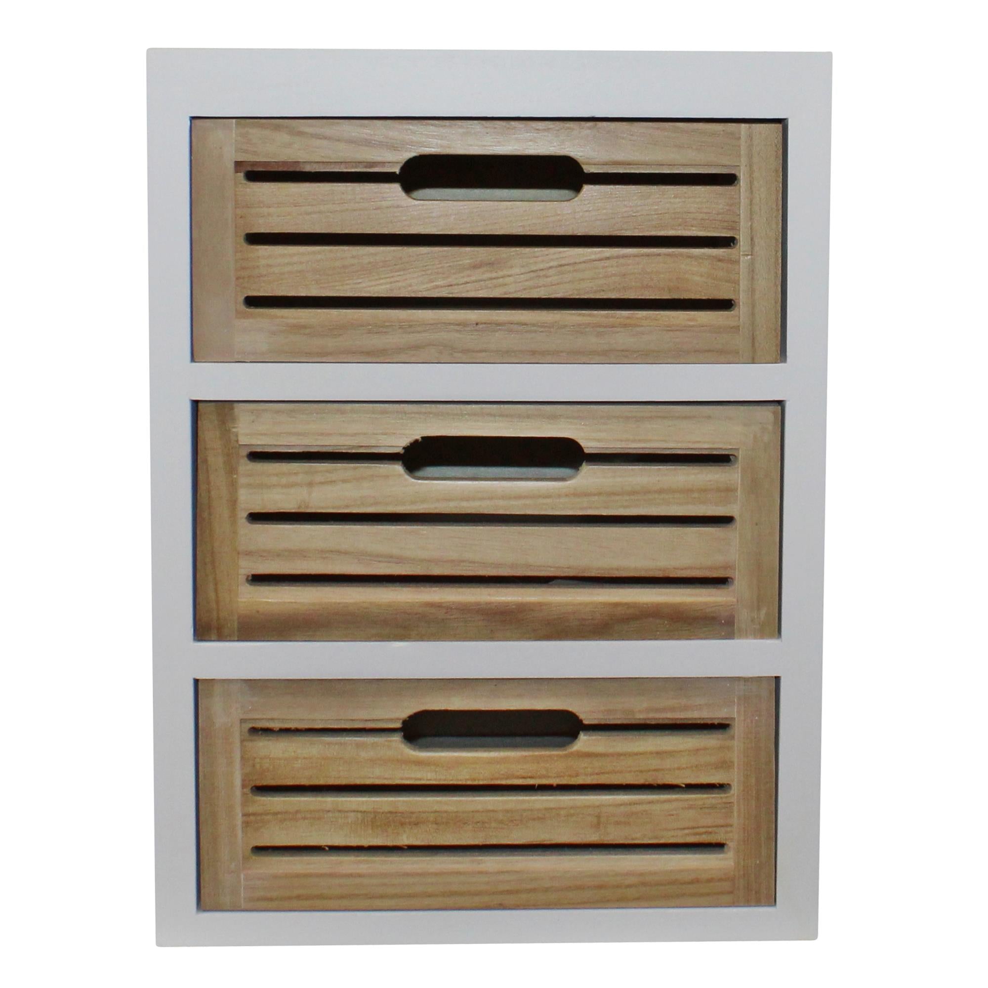 3 Drawer Unit In White With Natural Wooden Drawers With Removable Legs-0