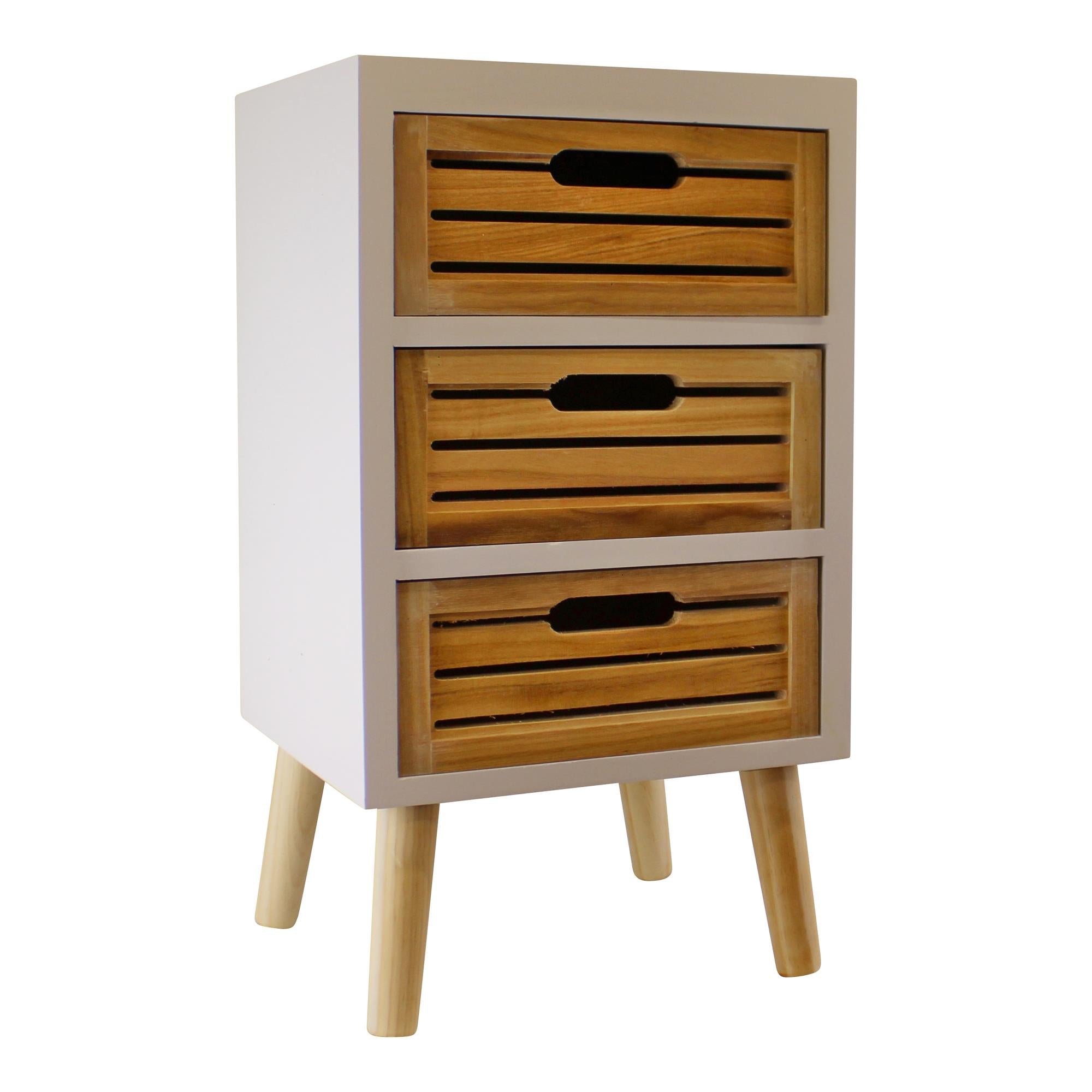 3 Drawer Unit In White With Natural Wooden Drawers With Removable Legs-3