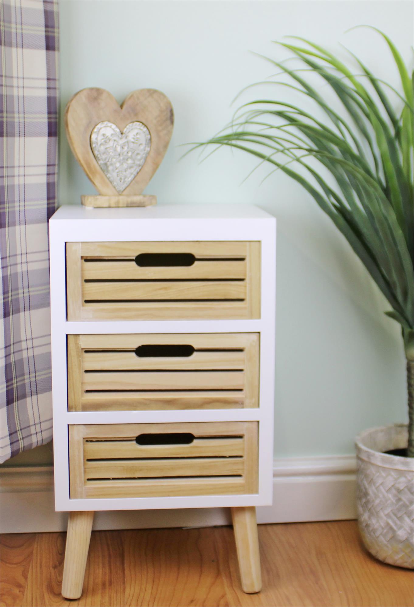 3 Drawer Unit In White With Natural Wooden Drawers With Removable Legs-5