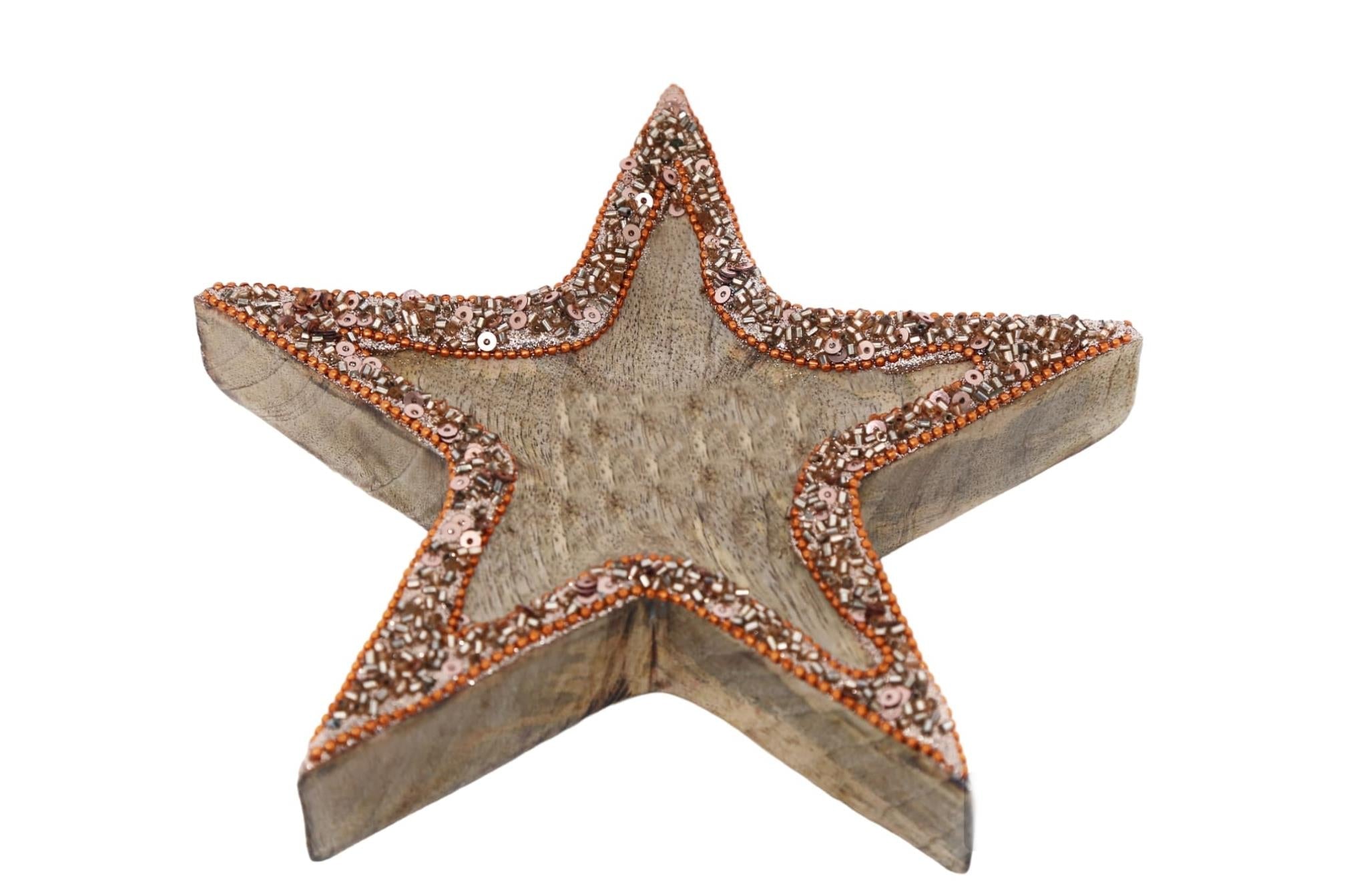 Copper Embellished Wooden Star Bowl-4