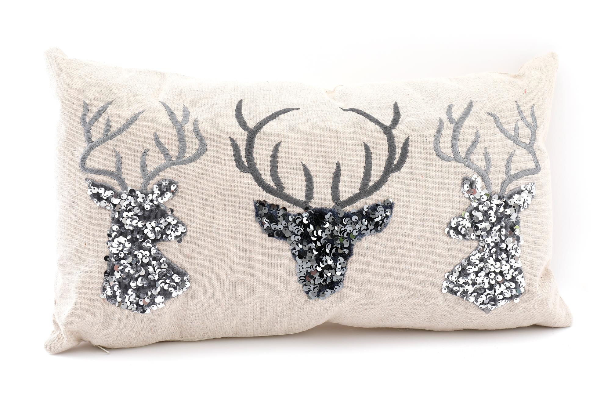 Silver Embellished Reindeer Cushion-4